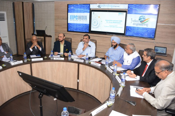 Dr Anup Wadhawan, Commerce Secretary, MOC&I, GOI at an Interactive Session (5th from right); Mr B S Bhalla, Additional Secretary, DOC, MOC&I, GOI (is to his left ); Mr Ravi Sehgal, Chairman, EEPC India (is to his right). Mr Mahesh K Desai, Sr Vice Chairman, EEPC India (3rd from right ); Mr Arun Kumar Garodia, Vice Chairman, EEPC India (2nd from right) Mr G D Shah, Past Chairman, EEPC India (2nd from left)and Mr M C Shah, Past Chairman, EEPC India (far left) and Mr P K Shah, Past Chairman, EEPC India (far right).